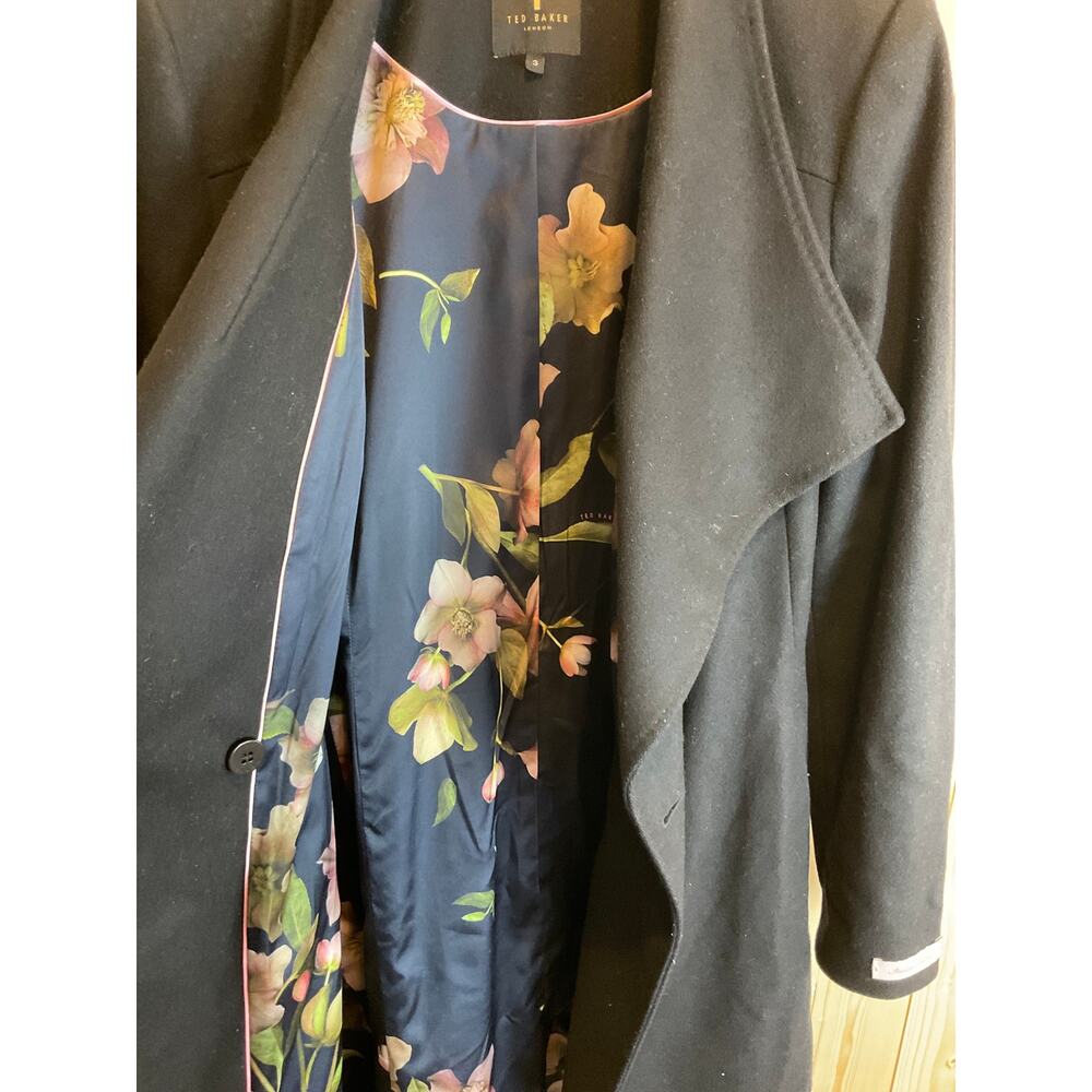 Ted Baker "Sandra" Wool Blend Long Wrap Coat, Black - Size 3 (Medium) - Picture 6 of 8
